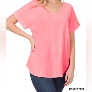 Zenana  V-Neck Short Sleeve Blouse Top NWOT